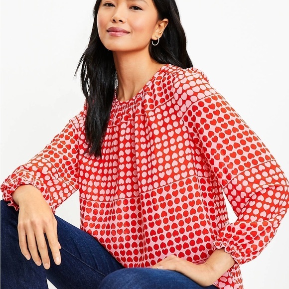 New Loft Heart Ruffle Cuff Blouse | Size M - Picture 2 of 8